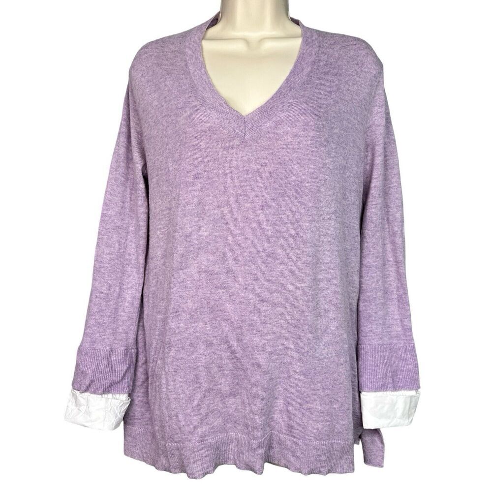 J Crew Sweater Womens Sz Small‎ Heathered Orchid Lavender Shirt Cuffs Wool Blend